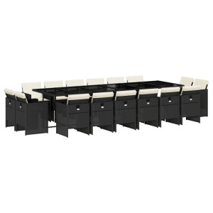 Set de muebles jardín 17 pzas con cojines ratán sintético negro H