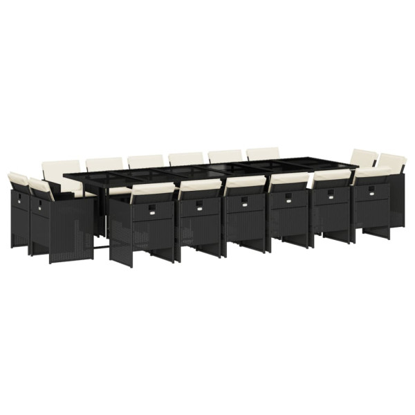 Set de muebles jardín 17 pzas con cojines ratán sintético negro M 2