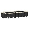 17 pcs conjunto de jantar p/ jardim c/ almofadões vime PE preto 2