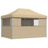 Tienda de fiesta plegable Pop-Up con 4 paredes laterales beige 5