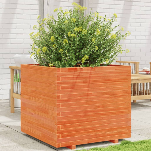 Jardinera madera maciza de pino marrón cera 80x80x72 cm D
