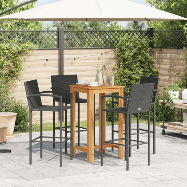 5 pcs conjunto de bar para jardim vime PE/acácia maciça preto M 3