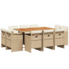 Set comedor de jardín 11 pzas con cojines ratán sintético beige 2