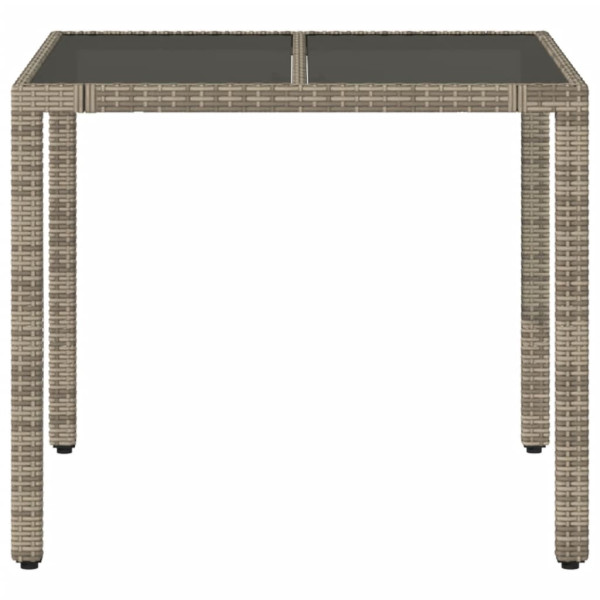 Mesa de jardim com tampo de vidro 90x90x75 cm vime PE cinzento M 4