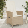 Silla de jardín reclinable con cojines ratán sintético beige 1