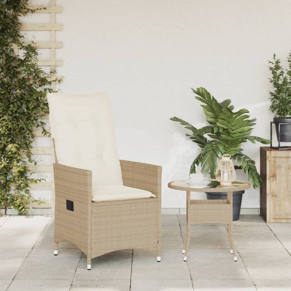 Silla de jardín reclinable con cojines ratán sintético beige M 3