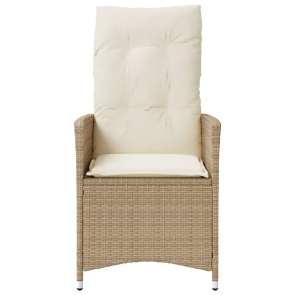 Silla de jardín reclinable con cojines ratán sintético beige M 4