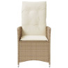 Silla de jardín reclinable con cojines ratán sintético beige 4