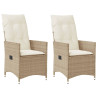 Sillones reclinables de jardín con cojines beige 2 uds ratán PE 1
