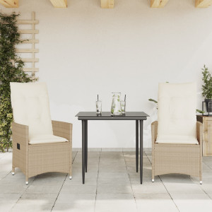 Sillones reclinables de jardín con cojines beige 2 uds ratán PE H