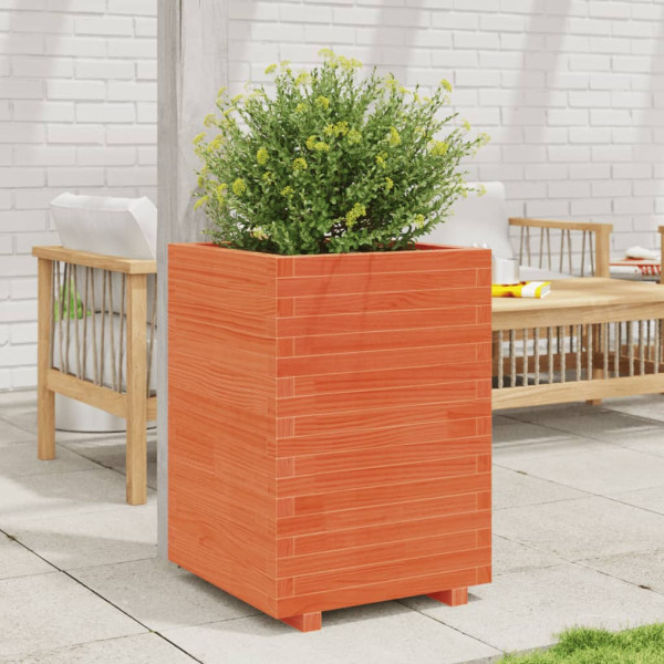 Jardinera madera maciza de pino marrón cera 50x50x72.5 cm D