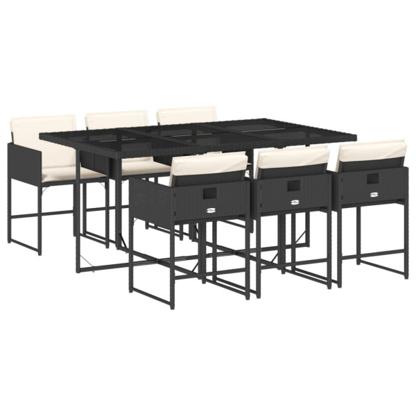 Set de comedor de jardín 7 pzas y cojines ratán sintético negro M 2