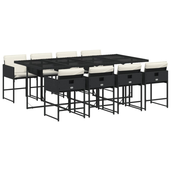 Set de comedor de jardín 9 pzas y cojines ratán sintético negro M 2