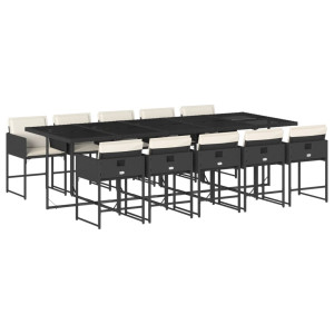 11 pcs conjunto de jantar p/ jardim c/ almofadões vime PE preto H
