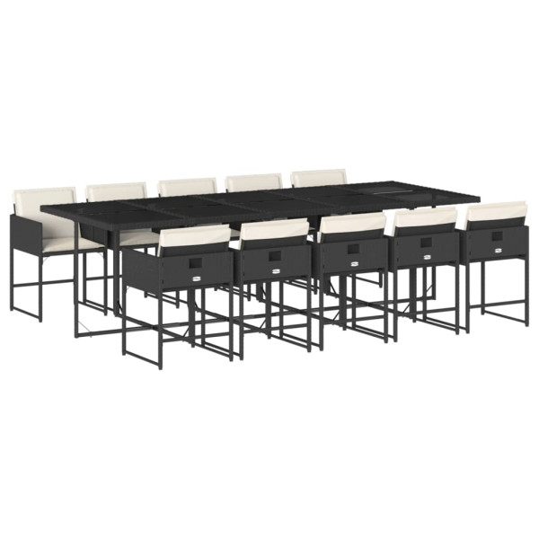 Set de comedor jardín 11 pzas con cojines ratán sintético negro M 2
