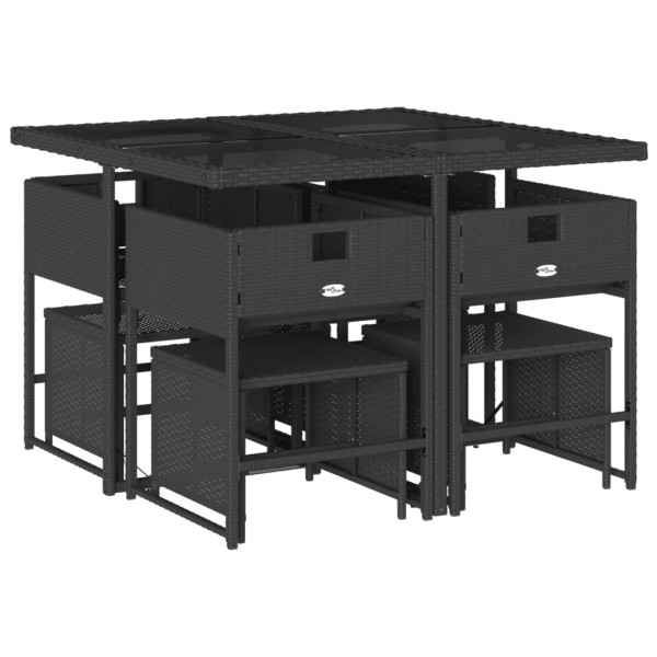 9 pcs conjunto de jantar p/ jardim c/ almofadões vime PE preto M 4