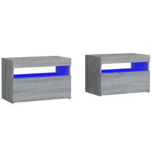 Mesitas de noche con luces LED 2 uds gris sonoma 60x35x40 cm H