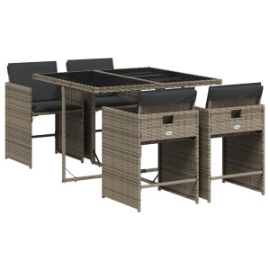 5 pcs conjunto de jantar p/ jardim c/ almofadões vime PE cinza H