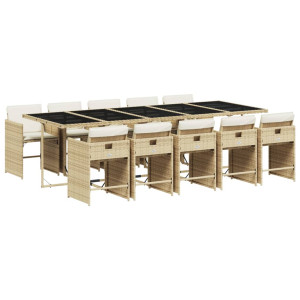 11 pcs conjunto de jantar p/ jardim com almofadões vime PE bege H