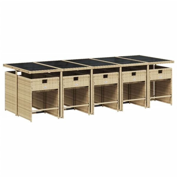 Set comedor de jardín 11 pzas con cojines ratán sintético beige M 3