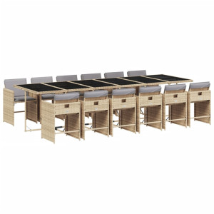 13 pcs conj. jantar jardim c/ almofadões vime PE bege misturado H
