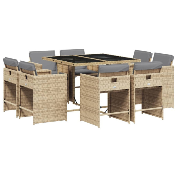 Set comedor de jardín 9 pzas con cojines ratán sintético beige M 2