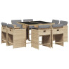 Set comedor de jardín 9 pzas con cojines ratán sintético beige 2