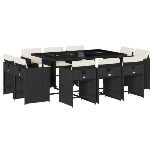Set de comedor jardín 11 pzas con cojines ratán sintético negro M 2