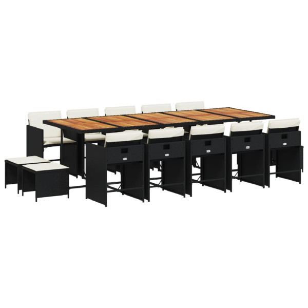 Set comedor de jardín con cojines 15 pzas ratán sintético negro M 2