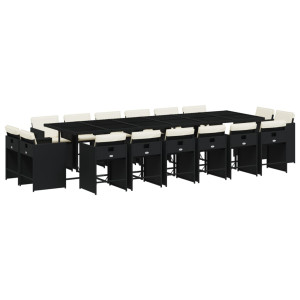 17 pcs conjunto de jantar p/ jardim c/ almofadões vime PE preto H