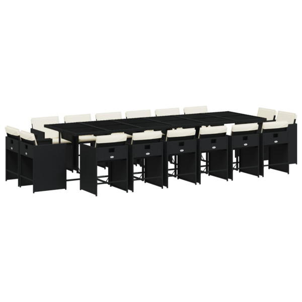 17 pcs conjunto de jantar p/ jardim c/ almofadões vime PE preto M 2