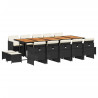 15 pcs conjunto de jantar p/jardim com almofadões vime PE preto 2