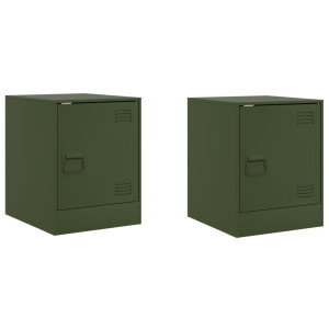 Mesas de cabeceira 2 pcs 34.5x39x44 cm aço verde azeitona H