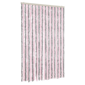 Cortina anti-insetos 118x220 cm chenille cinza prateado e rosa H