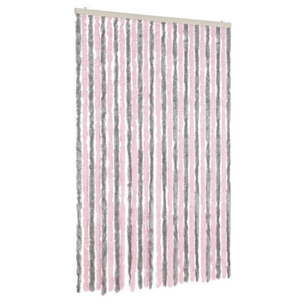 Cortina anti-insetos 118x220 cm chenille cinza prateado e rosa M 2