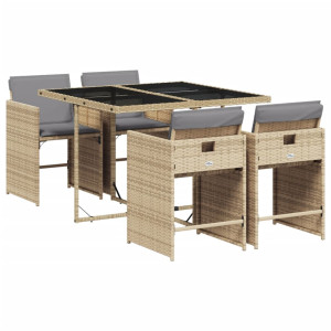 Set comedor de jardín 5 pzas con cojines ratán sintético beige H