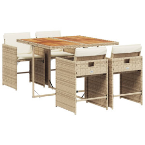 5 pcs conjunto de jantar p/ jardim com almofadões vime PE bege H