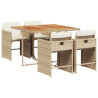 Set comedor de jardín 5 pzas con cojines ratán sintético beige 2