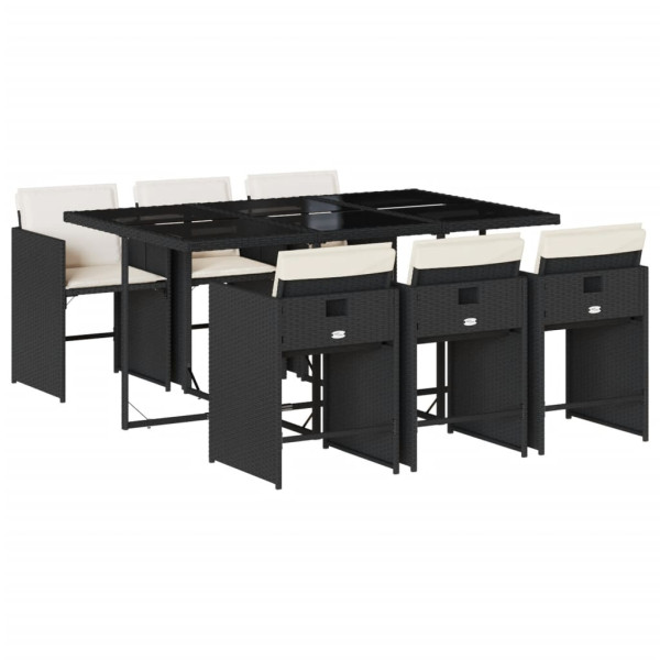 7 pcs conjunto de jantar p/ jardim c/ almofadões vime PE preto M 2