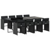 9 pcs conjunto de jantar p/ jardim c/ almofadões vime PE preto 2