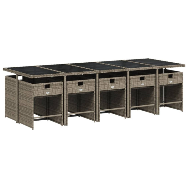 Set de comedor de jardín 11 pzas y cojines ratán sintético gris M 3