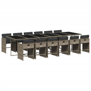 13 pcs conjunto jantar p/ jardim c/ almofadões vime PE cinzento H