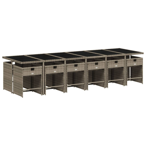 Set comedor de jardín con cojines 13 pzas ratán sintético gris M 3