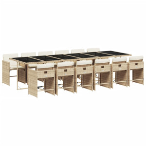 13 pcs conjunto de jantar p/ jardim com almofadões vime PE bege H