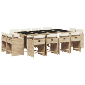 Set comedor de jardín con cojines 13 pzas ratán sintético beige H
