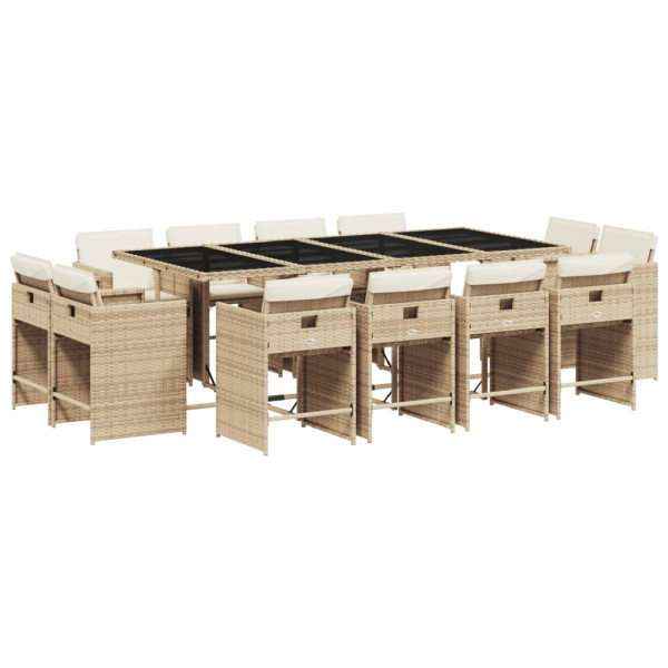 Set comedor de jardín con cojines 13 pzas ratán sintético beige M 2