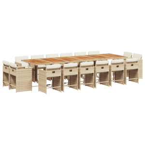 17 pcs conjunto de jantar p/ jardim c/ almofadões vime PE bege H