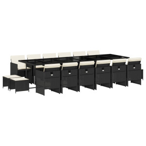 Set de muebles jardín 17 pzas con cojines ratán sintético negro H