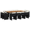 13 pcs conjunto de jantar p/jardim com almofadões vime PE preto 2