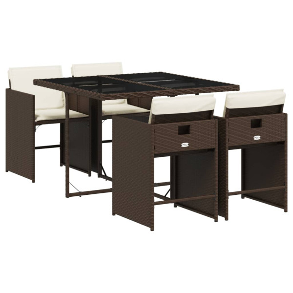 Set comedor de jardín 5 piezas y cojines ratán sintético marrón M 2